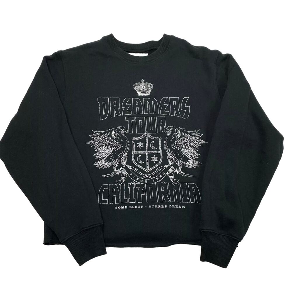Hollister Womens L Sweatshirt Black Crew Neck Cropped Pullover Dreamers Tour